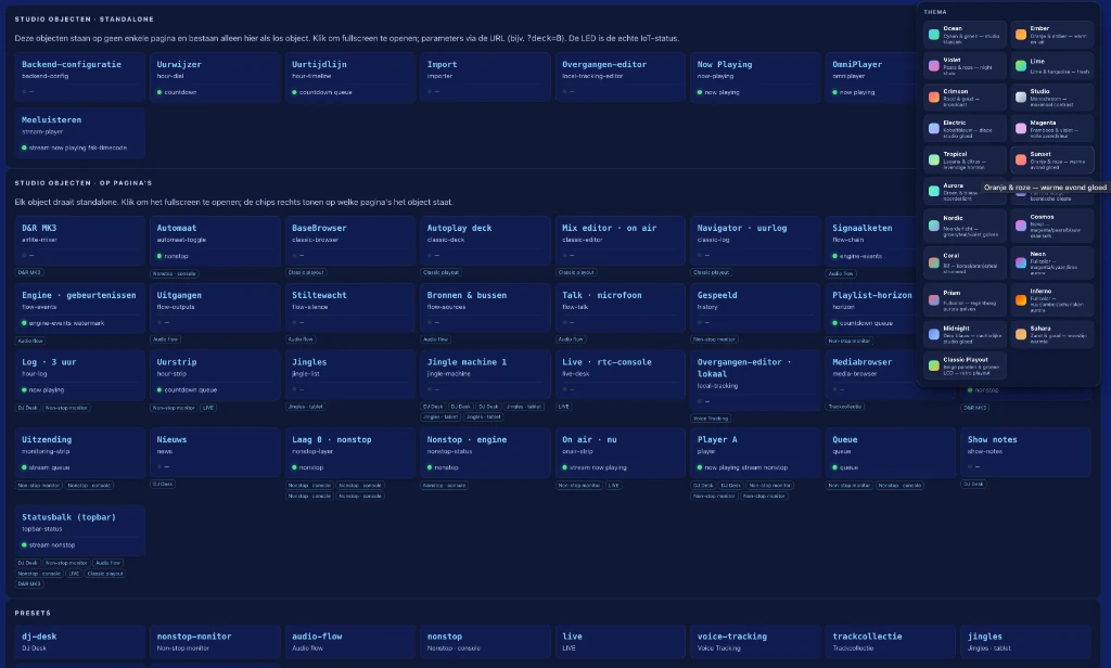 Theme picker with colour themes for the studio